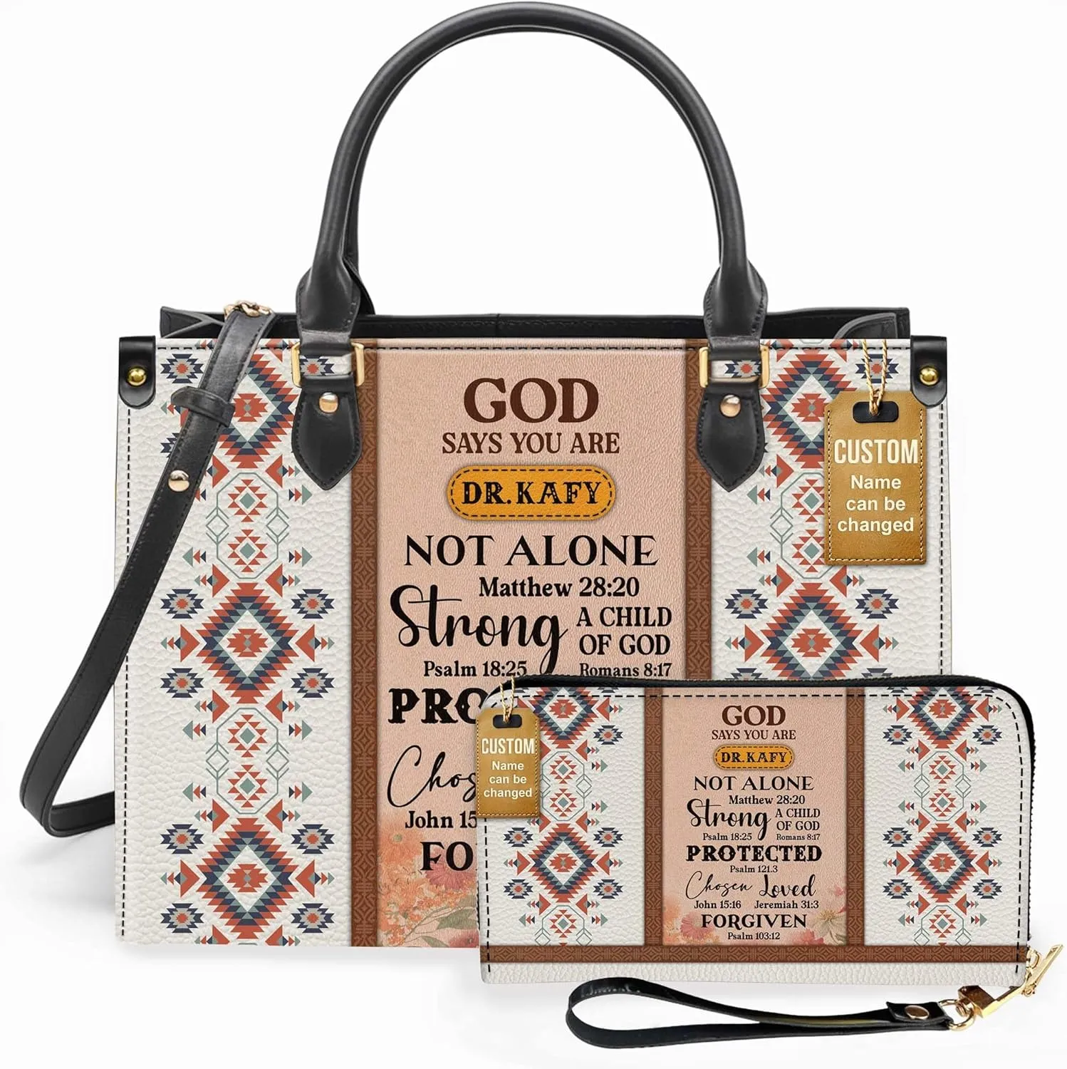 Personalized Leather Handbag for Women  Matching Purse and Wallet Set  Custom Name Church Bags, Mother's Day Gift