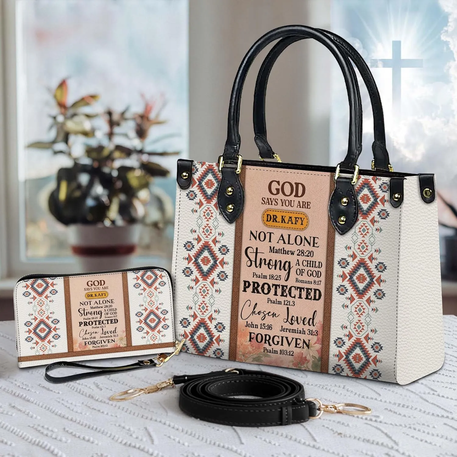 Personalized Leather Handbag for Women  Matching Purse and Wallet Set  Custom Name Church Bags, Mother's Day Gift