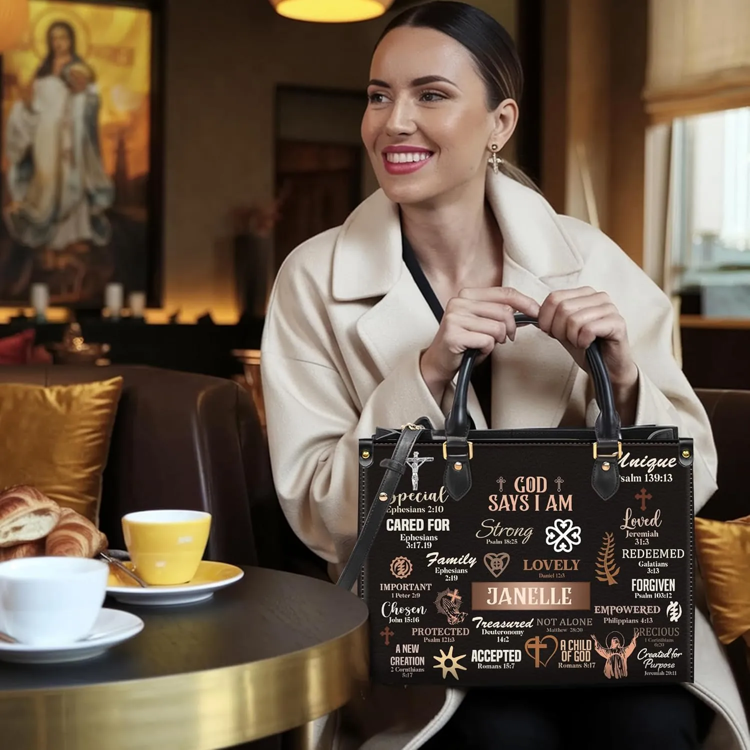 Personalized Leather Handbag for Women  Matching Purse and Wallet Set  Custom Name Church Bags, Mother's Day Gift