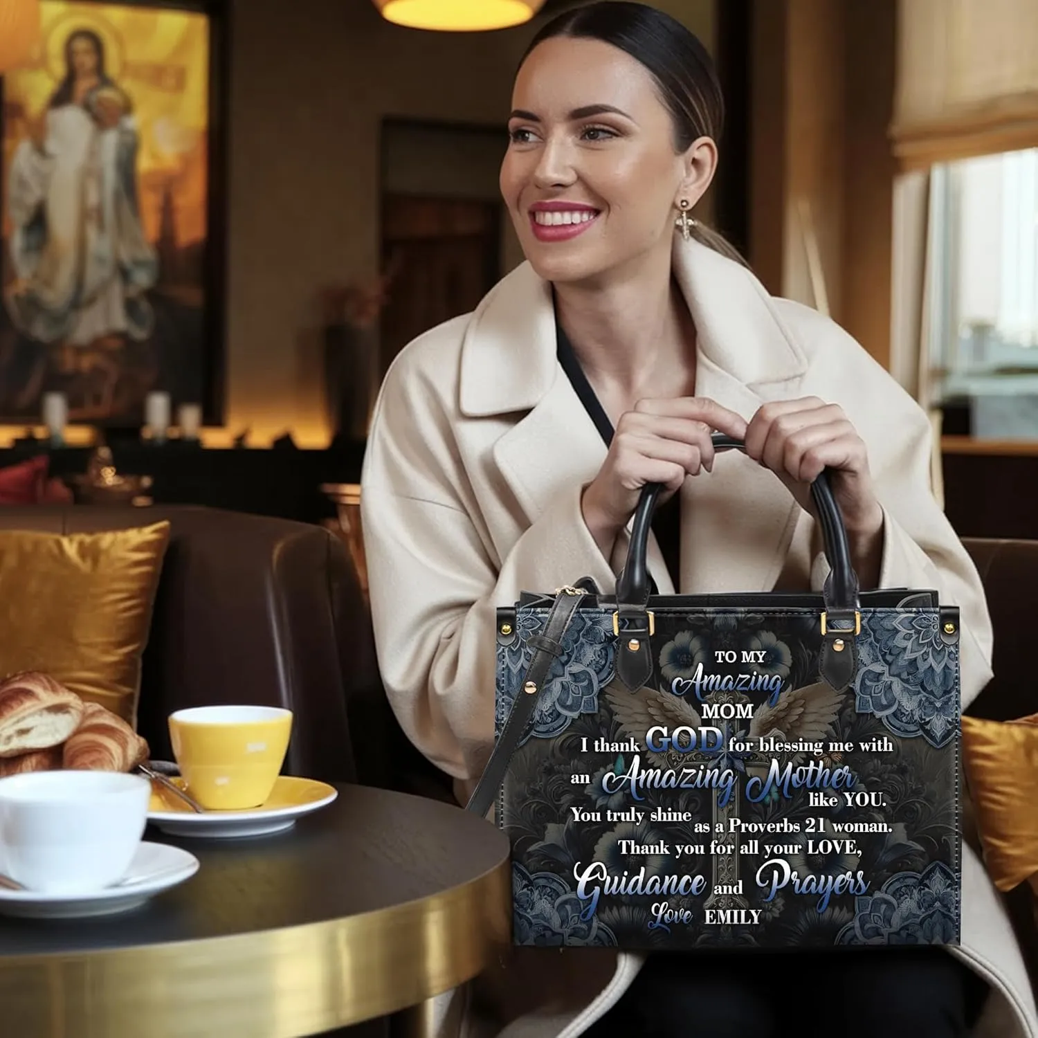 Personalized Leather Handbag for Women  Matching Purse and Wallet Set  Custom Name Church Bags, Mother's Day Gift