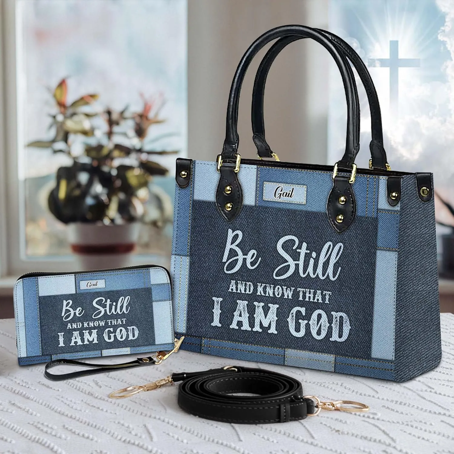 Personalized Leather Handbag for Women  Matching Purse and Wallet Set  Custom Name Church Bags, Mother's Day Gift