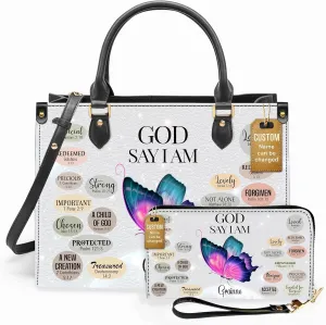 Personalized Leather Handbag for Women  Matching Purse and Wallet Set  Custom Name Church Bags, Mother's Day Gift