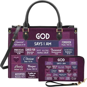 Personalized Leather Handbag for Women  Matching Purse and Wallet Set  Custom Name Church Bags, Mother's Day Gift