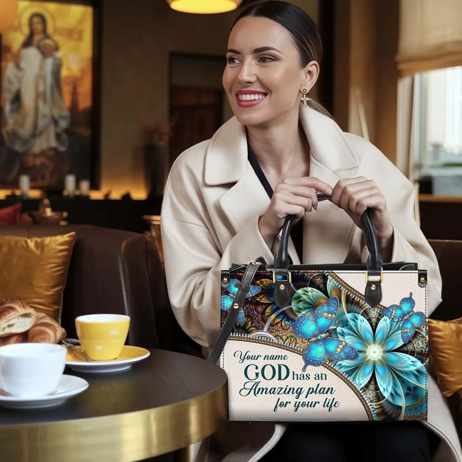 Personalized Leather Handbag for Women  Matching Purse and Wallet Set  Custom Name Church Bags, Mother's Day Gift