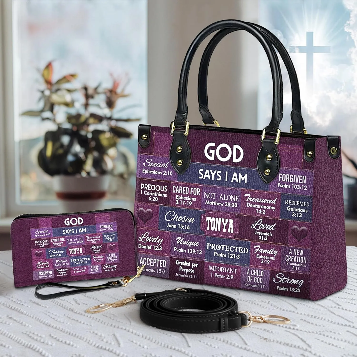Personalized Leather Handbag for Women  Matching Purse and Wallet Set  Custom Name Church Bags, Mother's Day Gift