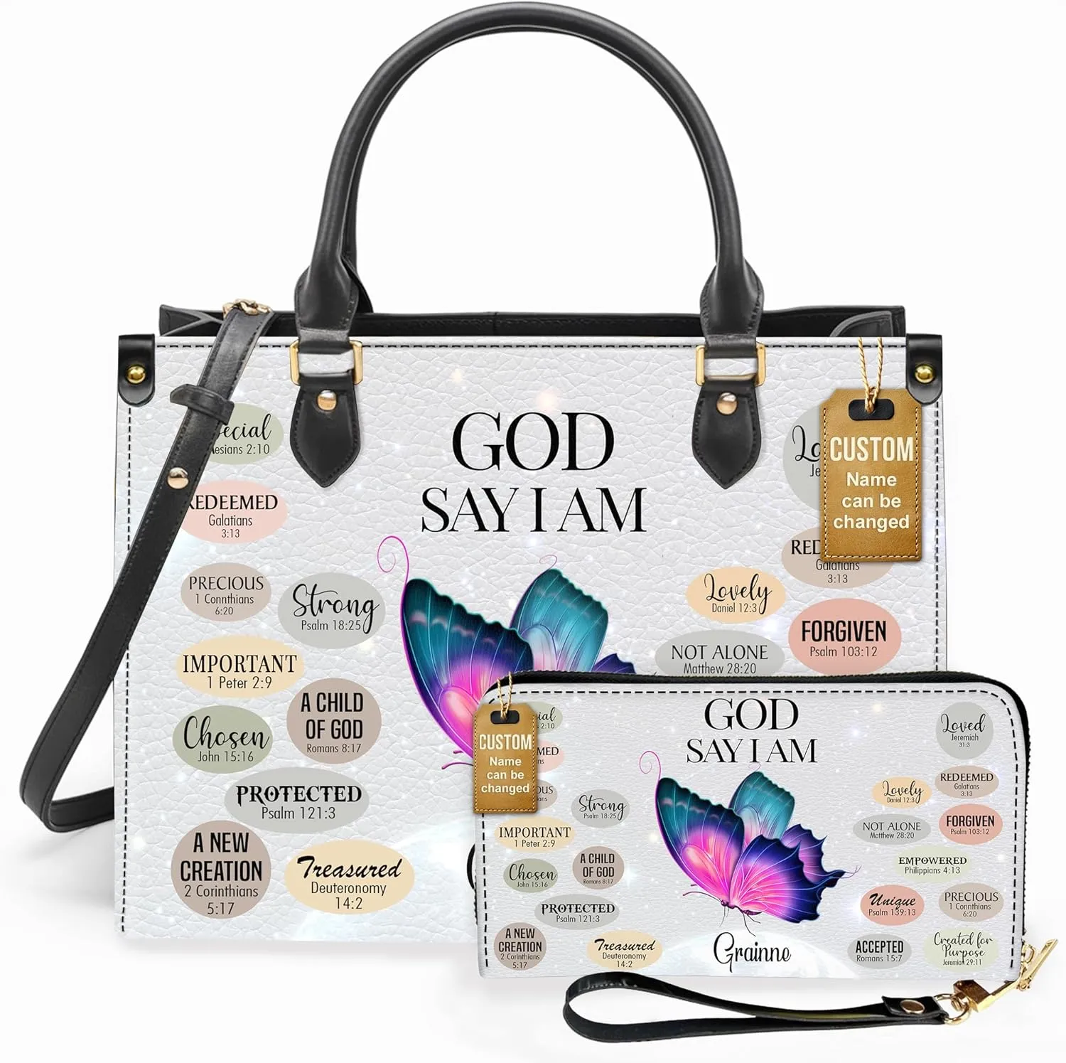 Personalized Leather Handbag for Women  Matching Purse and Wallet Set  Custom Name Church Bags, Mother's Day Gift
