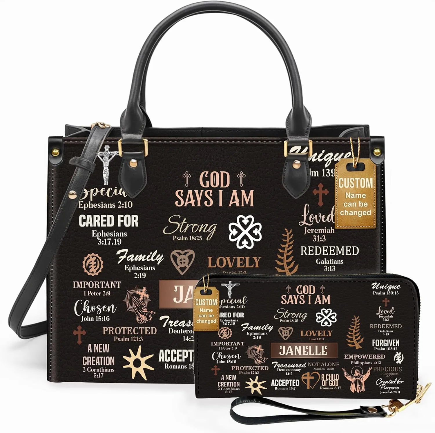 Personalized Leather Handbag for Women  Matching Purse and Wallet Set  Custom Name Church Bags, Mother's Day Gift