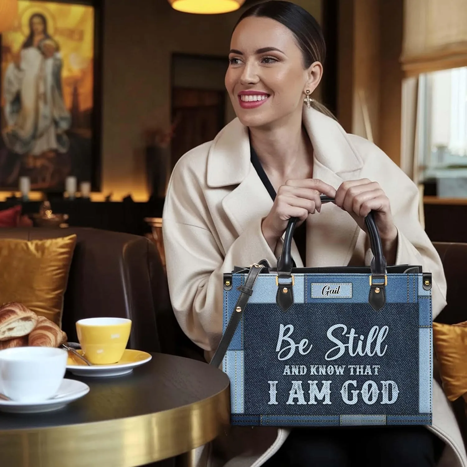Personalized Leather Handbag for Women  Matching Purse and Wallet Set  Custom Name Church Bags, Mother's Day Gift