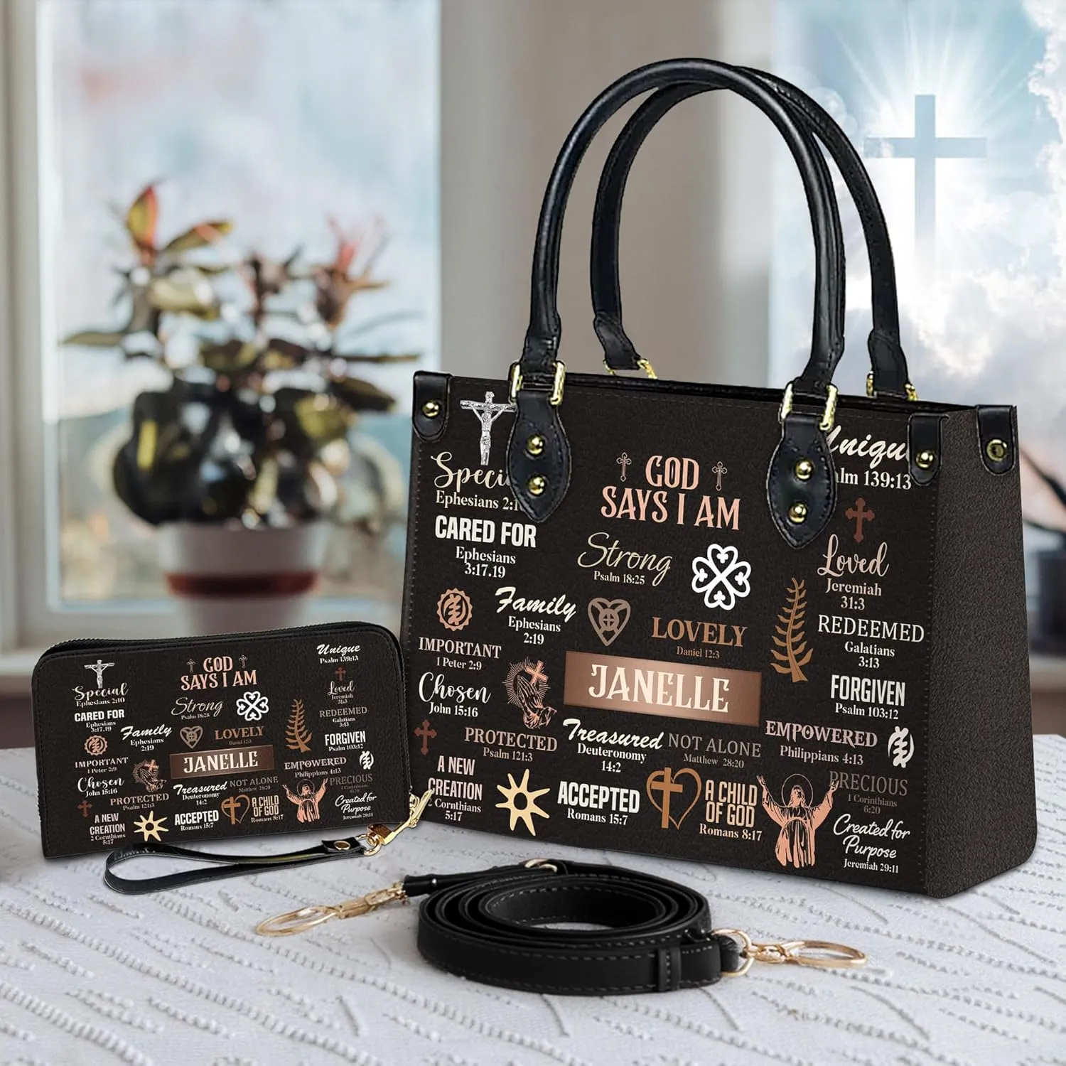Personalized Leather Handbag for Women  Matching Purse and Wallet Set  Custom Name Church Bags, Mother's Day Gift