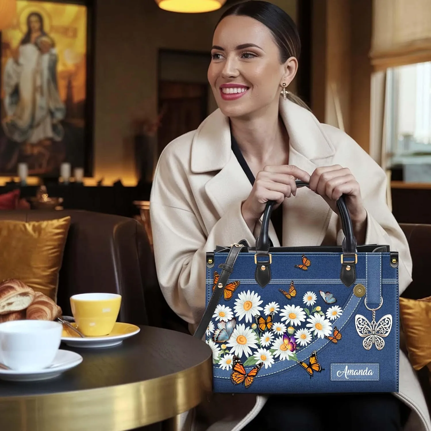 Personalized Leather Handbag for Women  Matching Purse and Wallet Set  Custom Name Church Bags, Mother's Day Gift