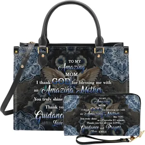 Personalized Leather Handbag for Women  Matching Purse and Wallet Set  Custom Name Church Bags, Mother's Day Gift