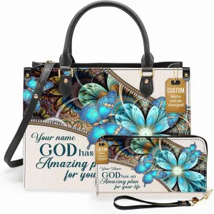 Personalized Leather Handbag for Women  Matching Purse and Wallet Set  Custom Name Church Bags, Mother's Day Gift
