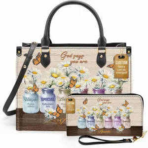 Personalized Leather Handbag for Women  Matching Purse and Wallet Set  Custom Name Church Bags, Mother's Day Gift