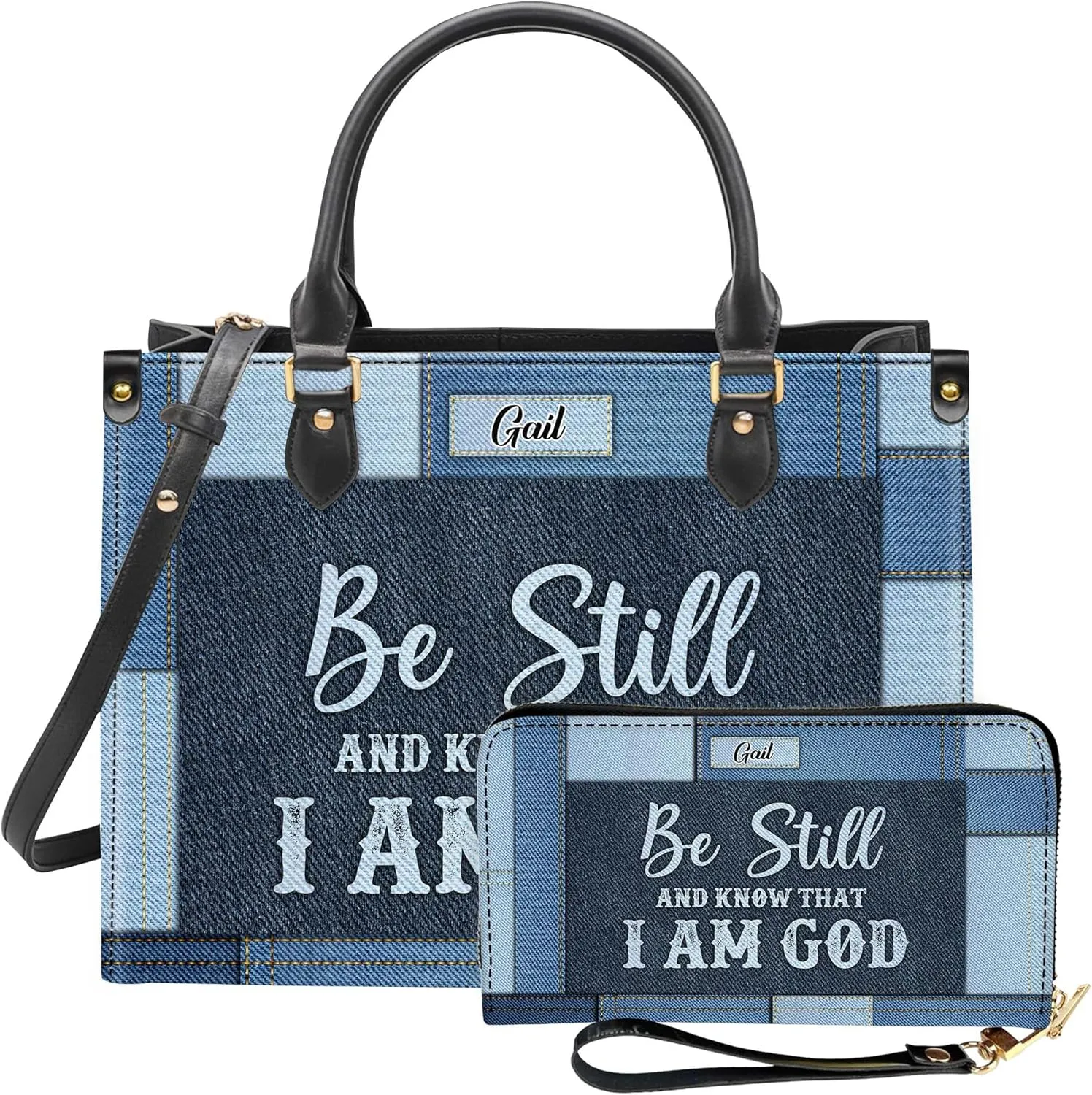 Personalized Leather Handbag for Women  Matching Purse and Wallet Set  Custom Name Church Bags, Mother's Day Gift