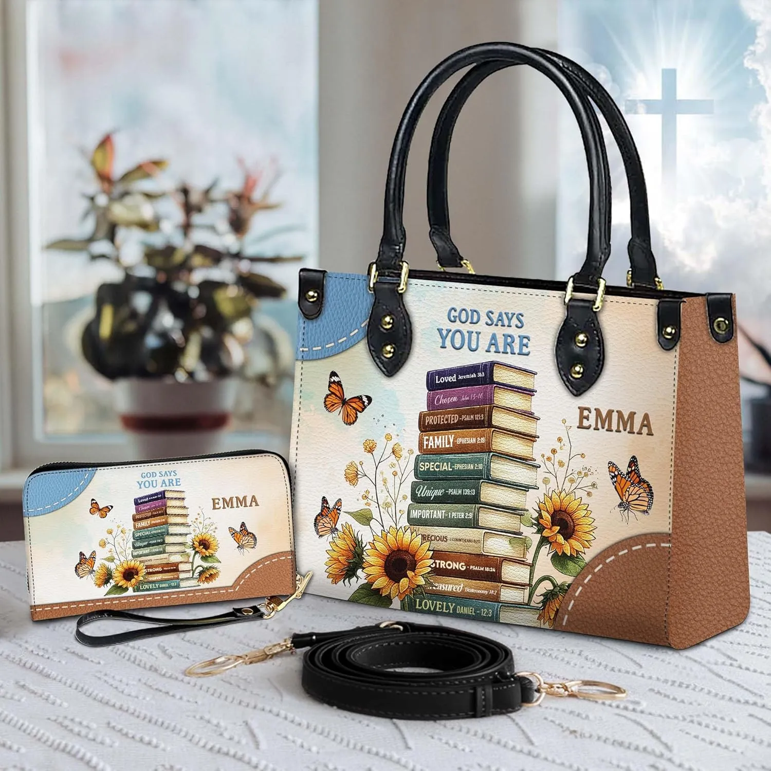 Personalized Leather Handbag for Women  Matching Purse and Wallet Set  Custom Name Church Bags, Mother's Day Gift