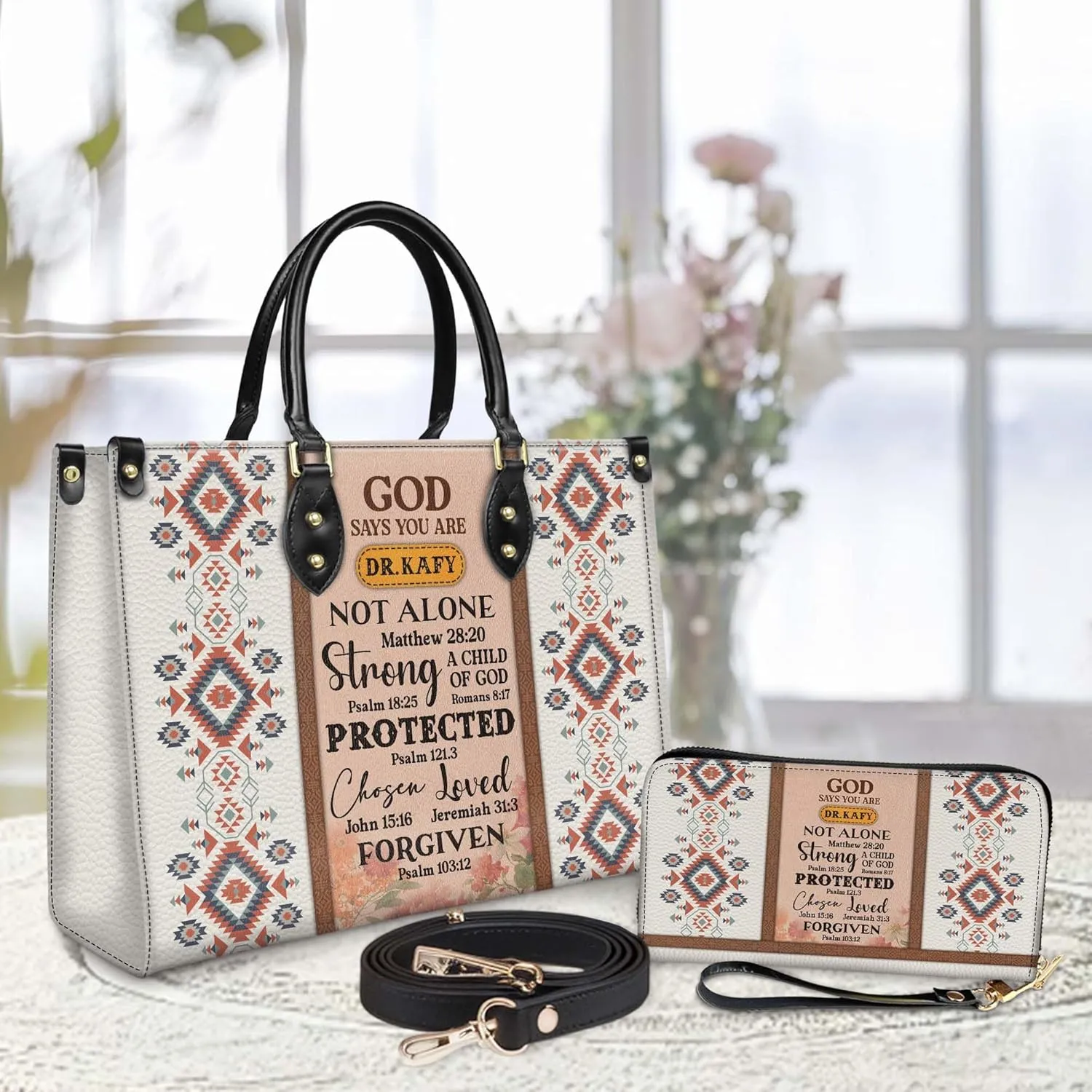 Personalized Leather Handbag for Women  Matching Purse and Wallet Set  Custom Name Church Bags, Mother's Day Gift
