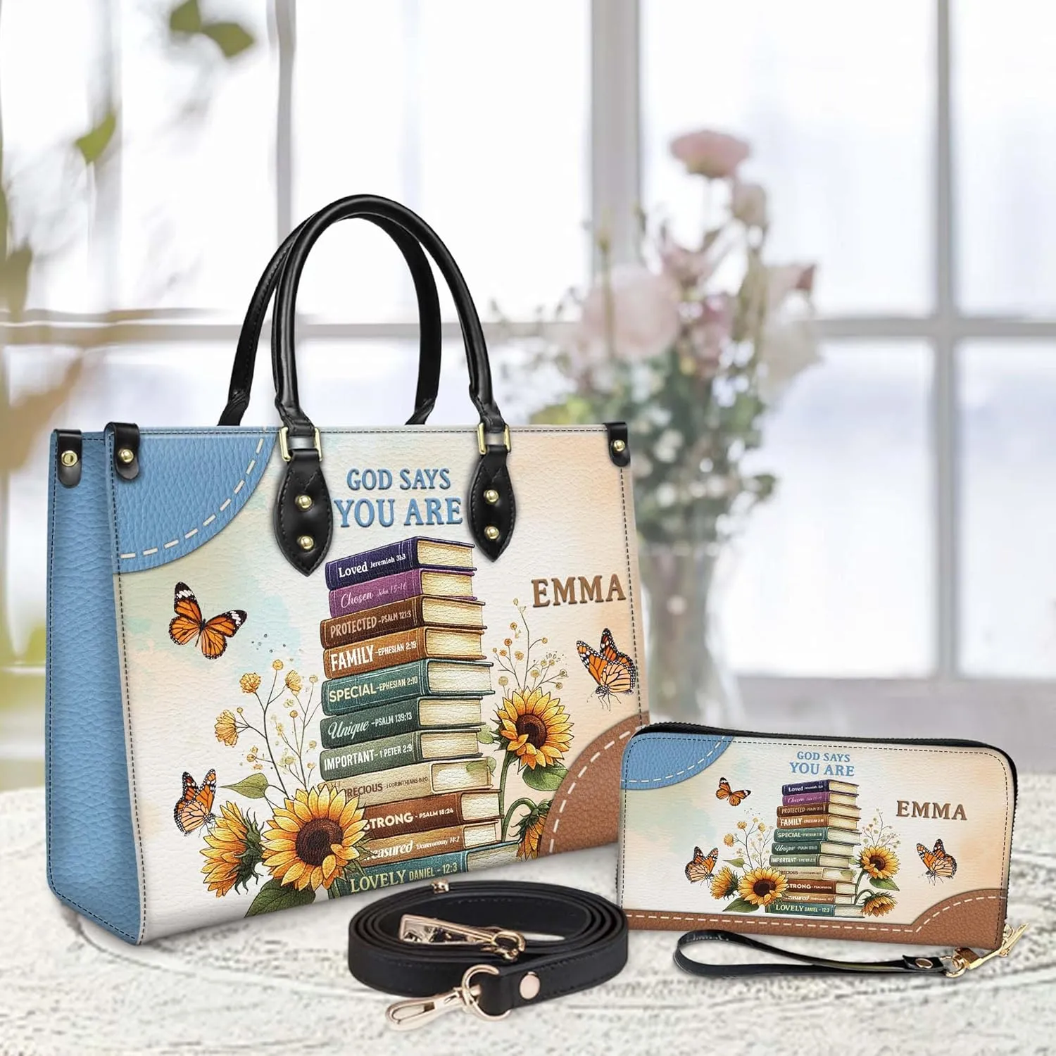 Personalized Leather Handbag for Women  Matching Purse and Wallet Set  Custom Name Church Bags, Mother's Day Gift