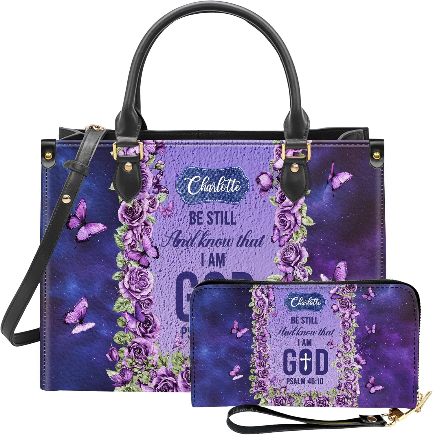 Personalized Leather Handbag for Women  Matching Purse and Wallet Set  Custom Name Church Bags, Mother's Day Gift