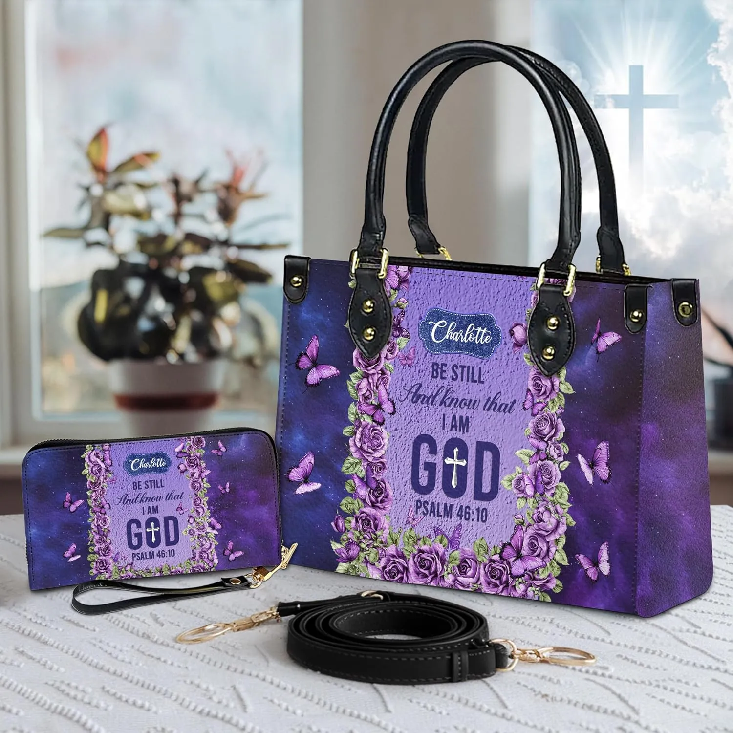 Personalized Leather Handbag for Women  Matching Purse and Wallet Set  Custom Name Church Bags, Mother's Day Gift
