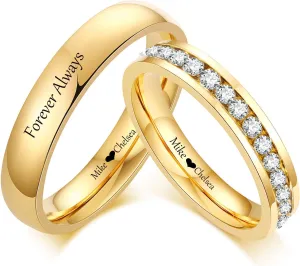Personalized Matching Promise Rings for Couples with 2 Rings Wedding Rings Set for Him and Her Gold,Wedding Band for Women Cubic Zirconia Ring,Mens Engagement Rings Tungsten Size 5-13