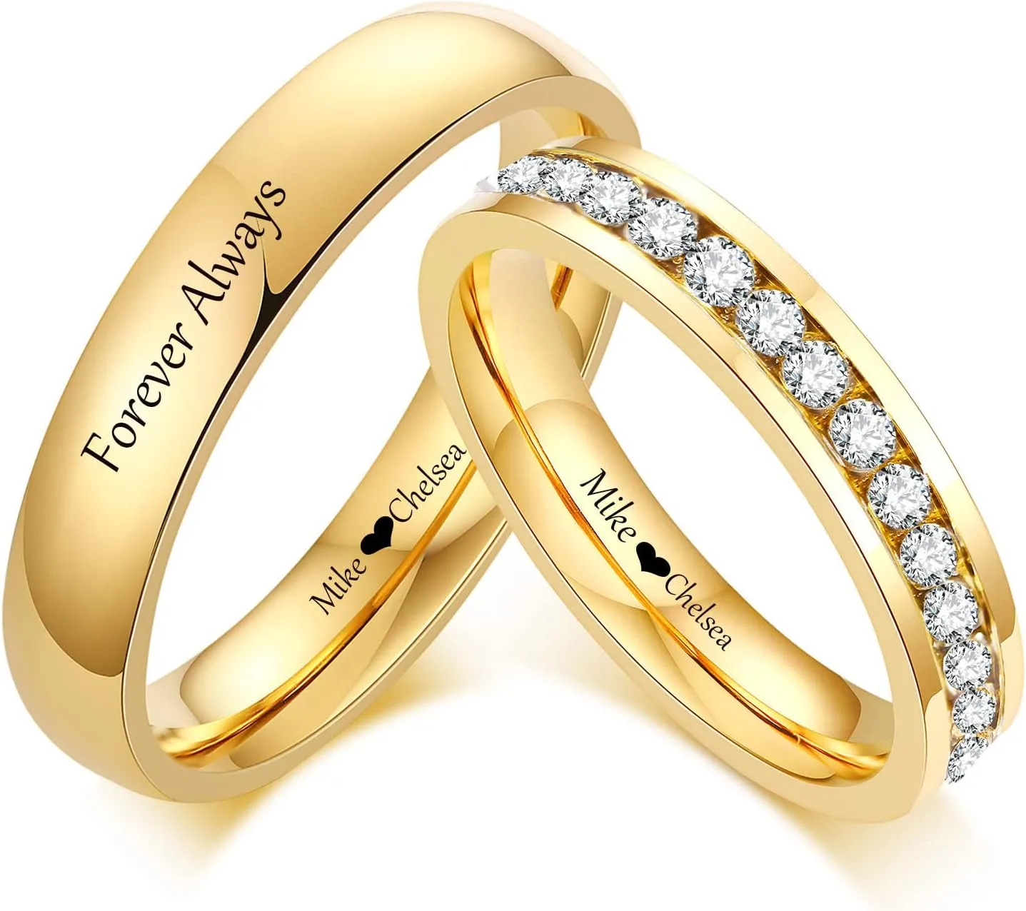 Personalized Matching Promise Rings for Couples with 2 Rings Wedding Rings Set for Him and Her Gold,Wedding Band for Women Cubic Zirconia Ring,Mens Engagement Rings Tungsten Size 5-13