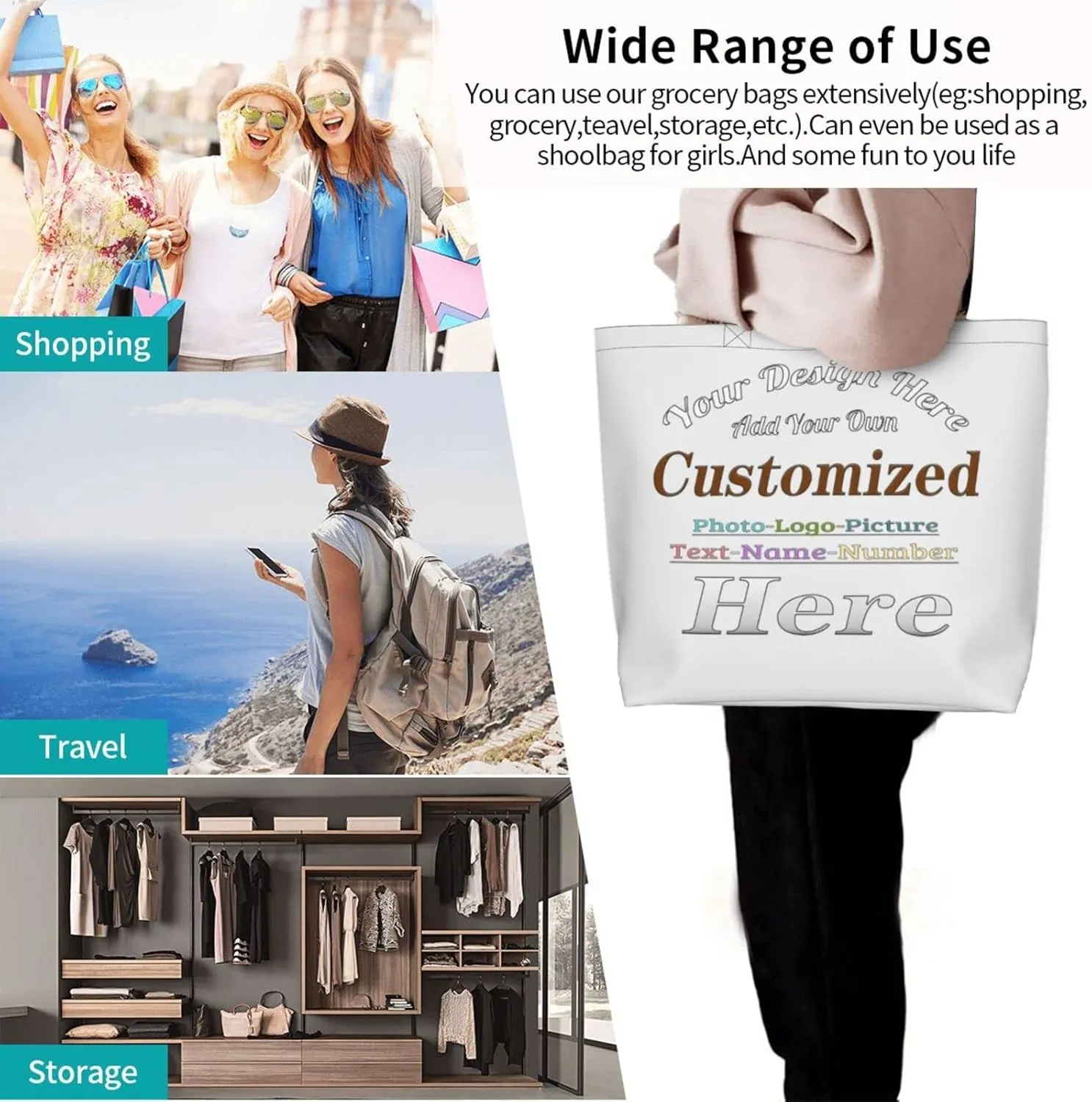 Personalized Tote Bag For Women Custom Tote Handbag Shoulder Bag For Shopping Travel Business Work Beach Customized Gift