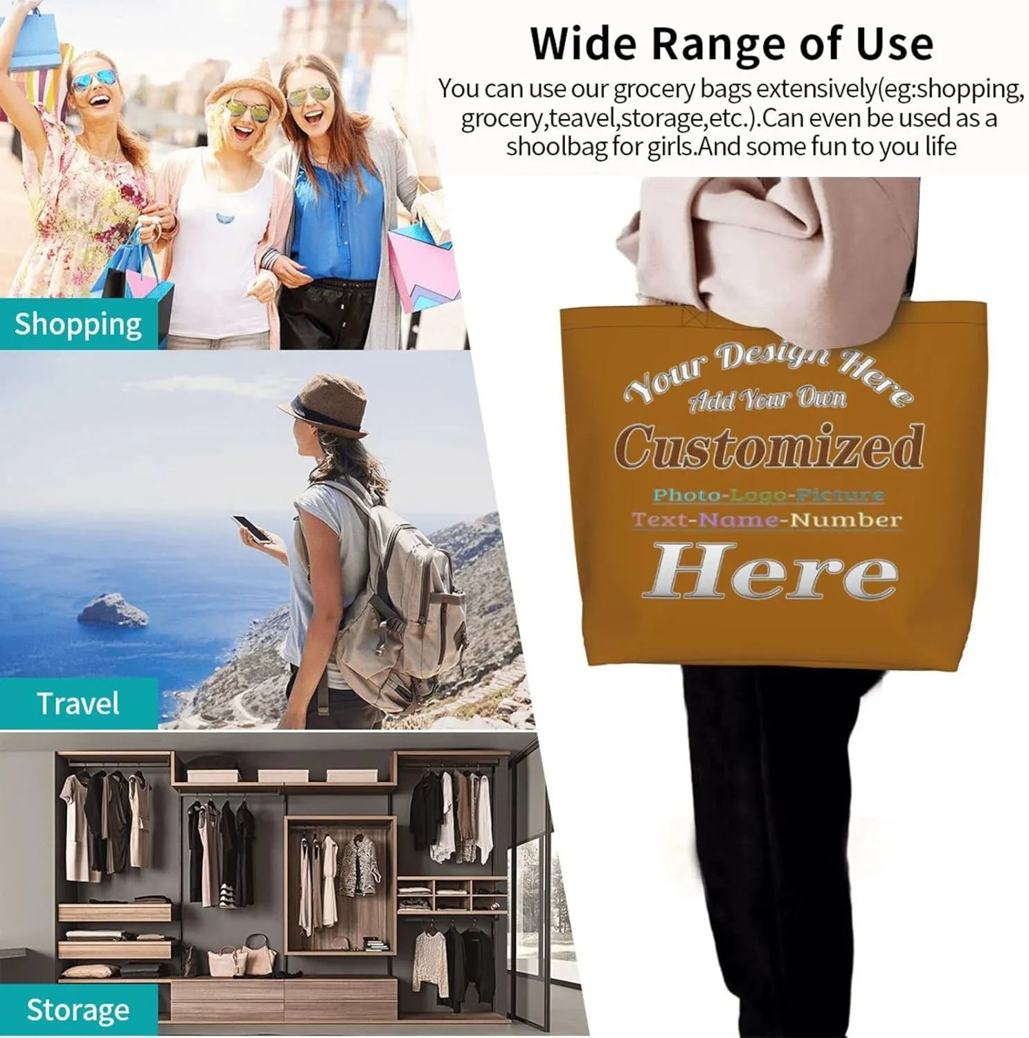 Personalized Tote Bag For Women Custom Tote Handbag Shoulder Bag For Shopping Travel Business Work Beach Customized Gift