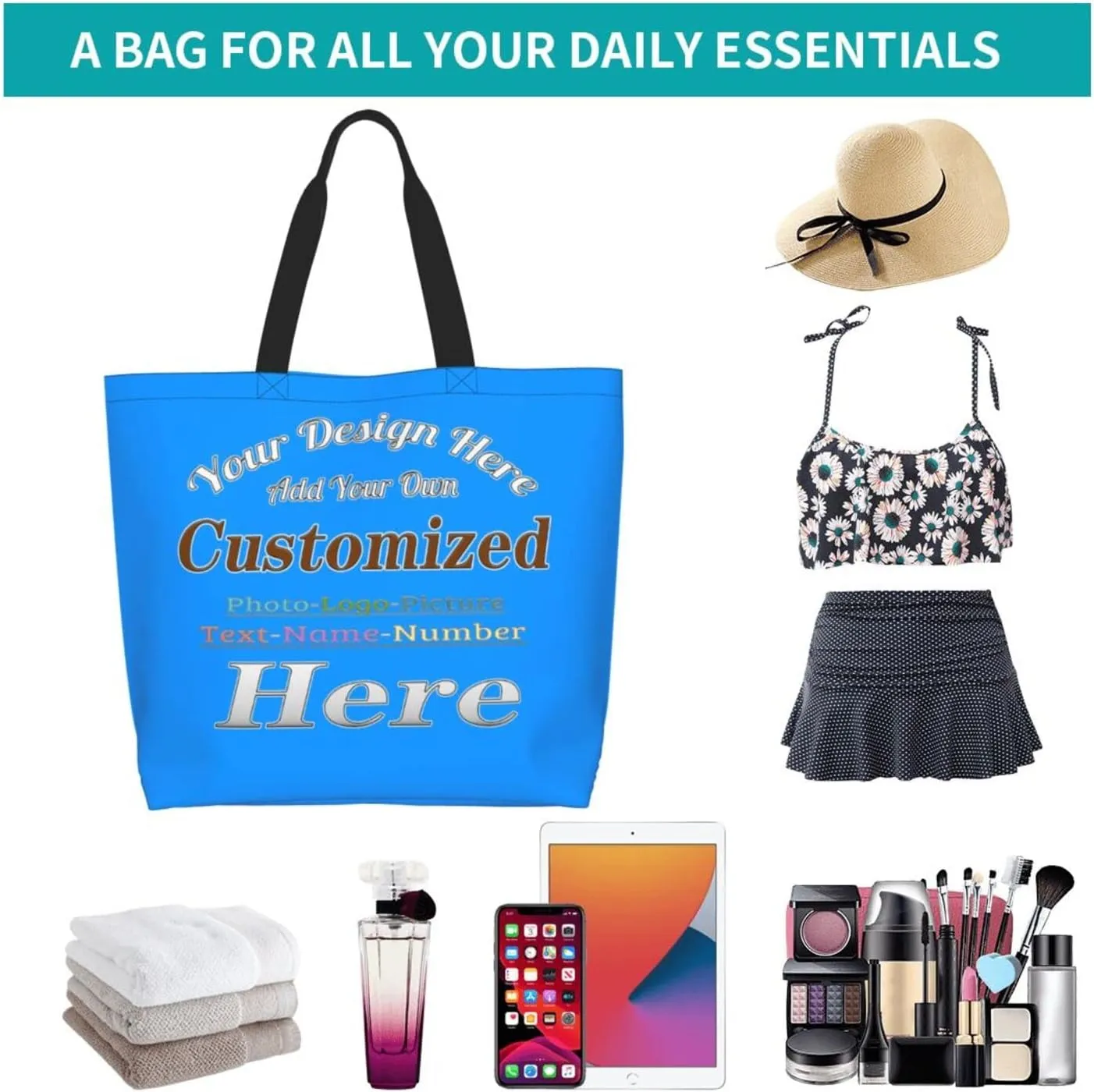 Personalized Tote Bag For Women Custom Tote Handbag Shoulder Bag For Shopping Travel Business Work Beach Customized Gift
