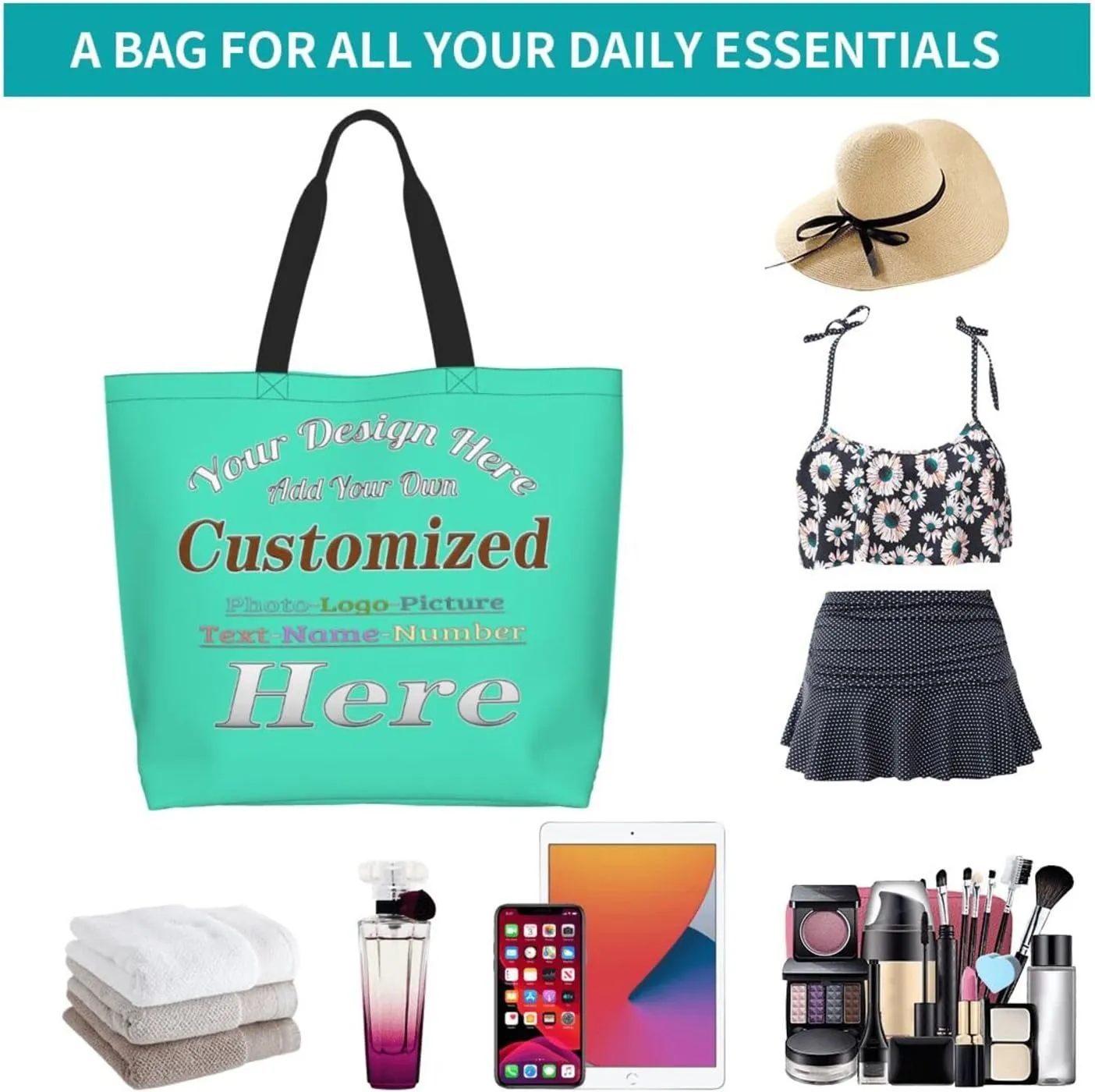 Personalized Tote Bag For Women Custom Tote Handbag Shoulder Bag For Shopping Travel Business Work Beach Customized Gift