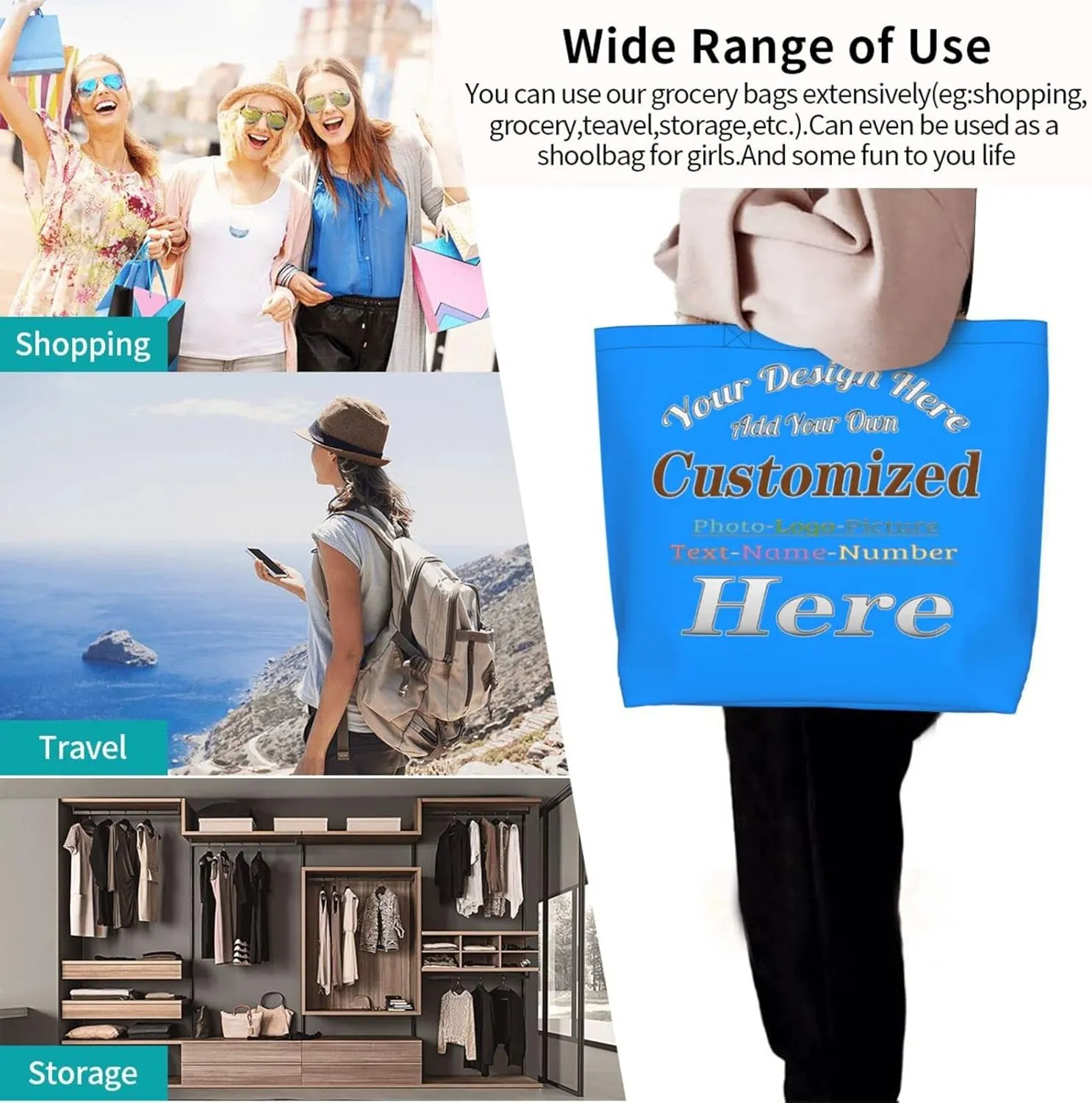 Personalized Tote Bag For Women Custom Tote Handbag Shoulder Bag For Shopping Travel Business Work Beach Customized Gift