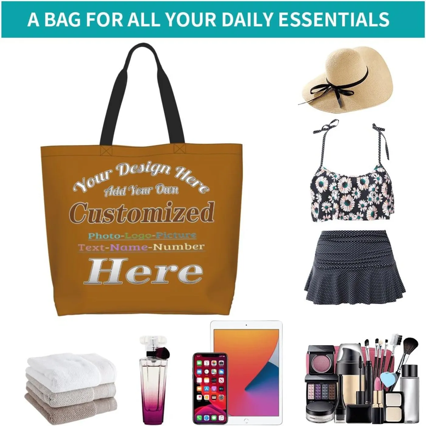 Personalized Tote Bag For Women Custom Tote Handbag Shoulder Bag For Shopping Travel Business Work Beach Customized Gift