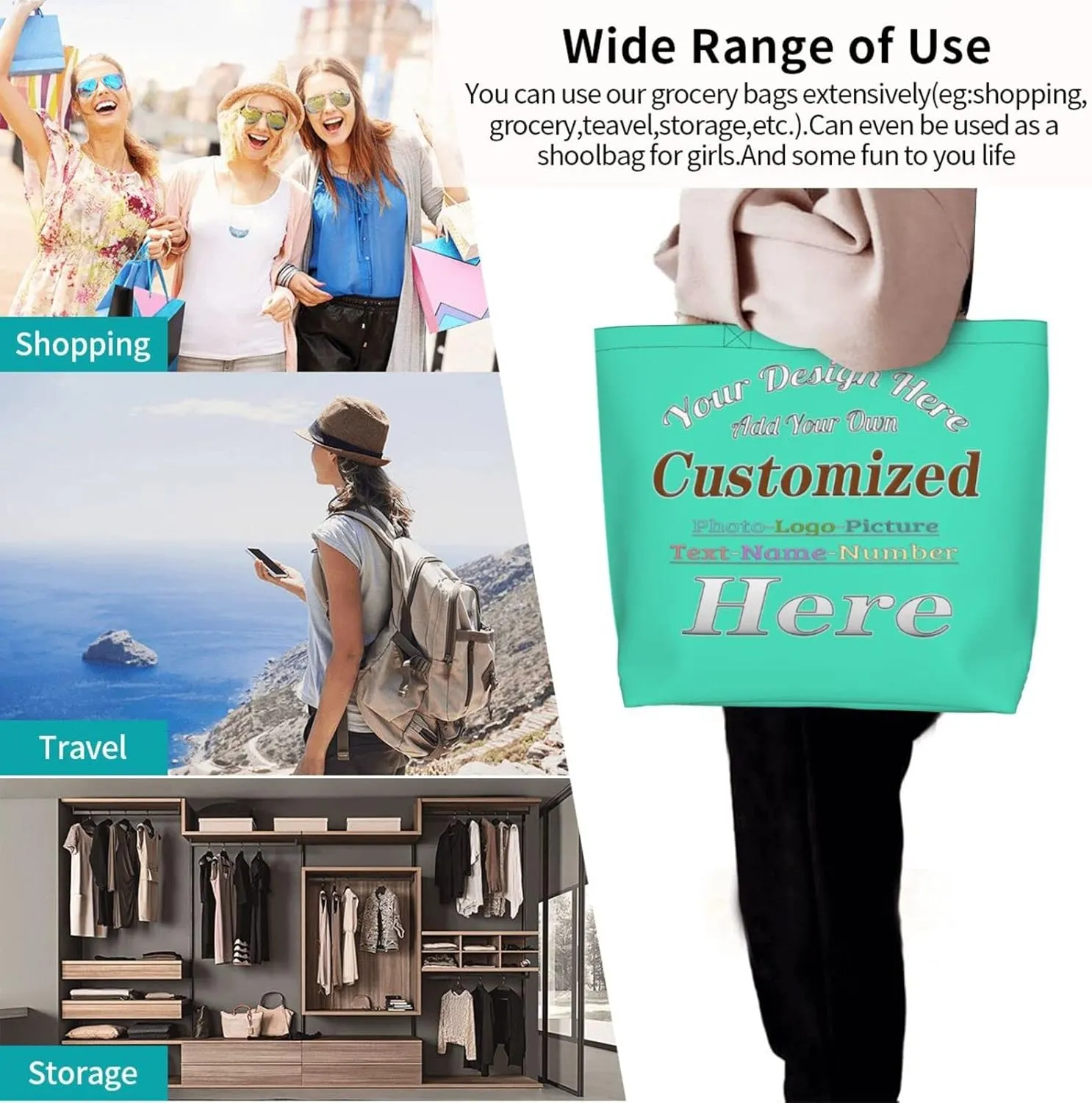 Personalized Tote Bag For Women Custom Tote Handbag Shoulder Bag For Shopping Travel Business Work Beach Customized Gift