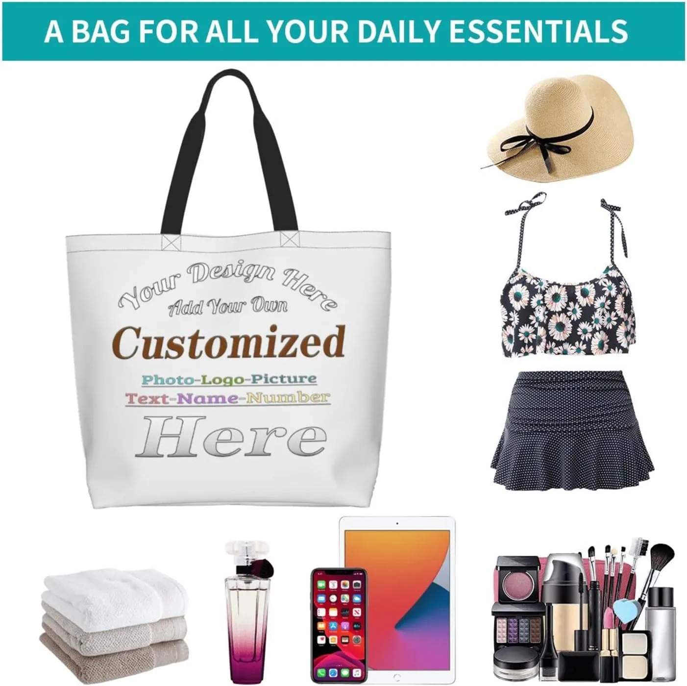 Personalized Tote Bag For Women Custom Tote Handbag Shoulder Bag For Shopping Travel Business Work Beach Customized Gift