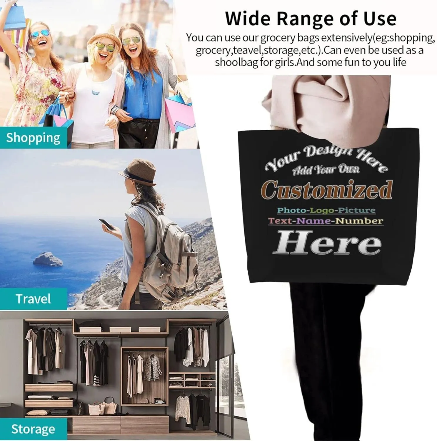 Personalized Tote Bag For Women Custom Tote Handbag Shoulder Bag For Shopping Travel Business Work Beach Customized Gift