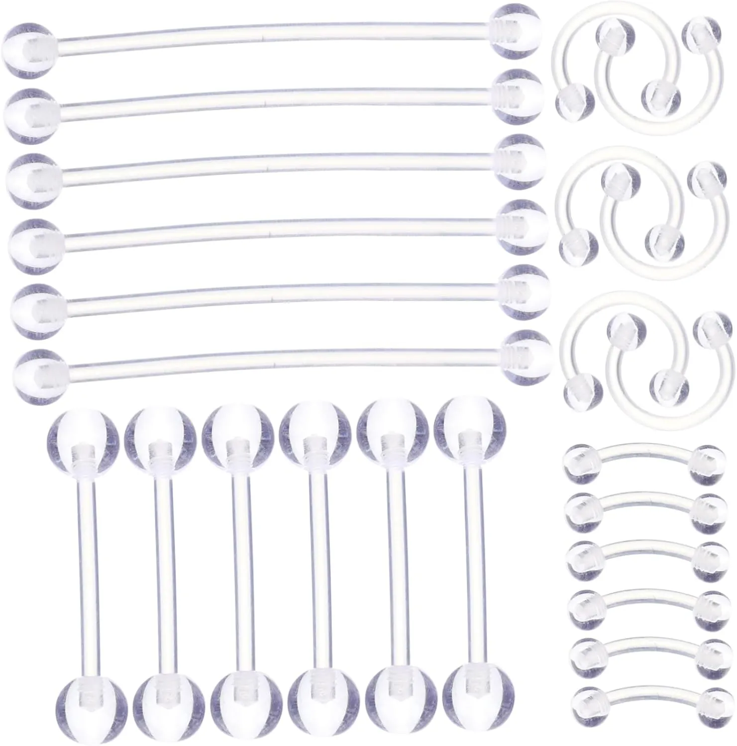 Piercing Jewelry Set 24 Pieces Nose Eyebrow Tongue Rings Acrylic for Parties