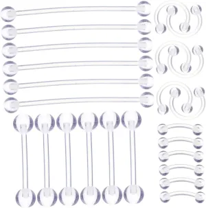 Piercing Jewelry Set 24 Pieces Nose Eyebrow Tongue Rings Acrylic for Parties