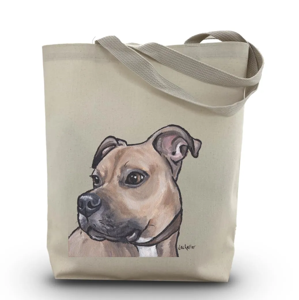 Pit Bull Tote Bag - Fawn Pit Bull Lover Gift - Handmade Totes - Pittie Canvas Totes - Cute Pit Bulldog Reusable Shopping Bag - Grocery Bag - Handbag - Beach Bag