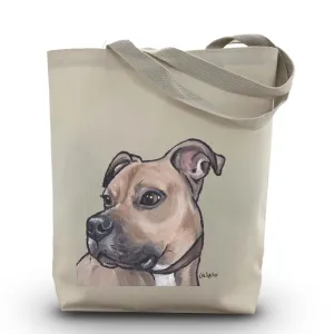 Pit Bull Tote Bag - Fawn Pit Bull Lover Gift - Handmade Totes - Pittie Canvas Totes - Cute Pit Bulldog Reusable Shopping Bag - Grocery Bag - Handbag - Beach Bag