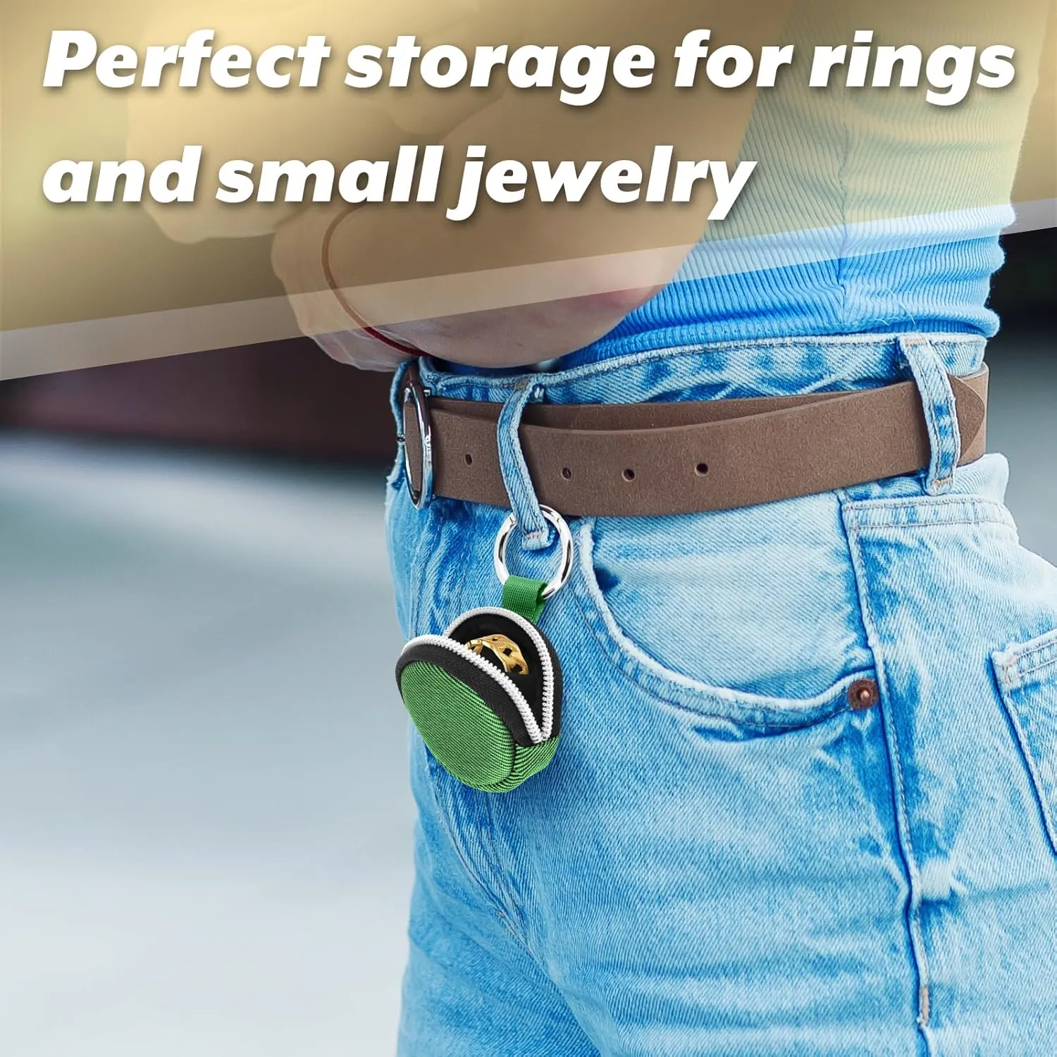 Portable Ring Organizer Case with Keychain, Traveling Ring Holder Storage Bag, Anti-Lost Keychain Container for Rings, Jewelry (1, Green)