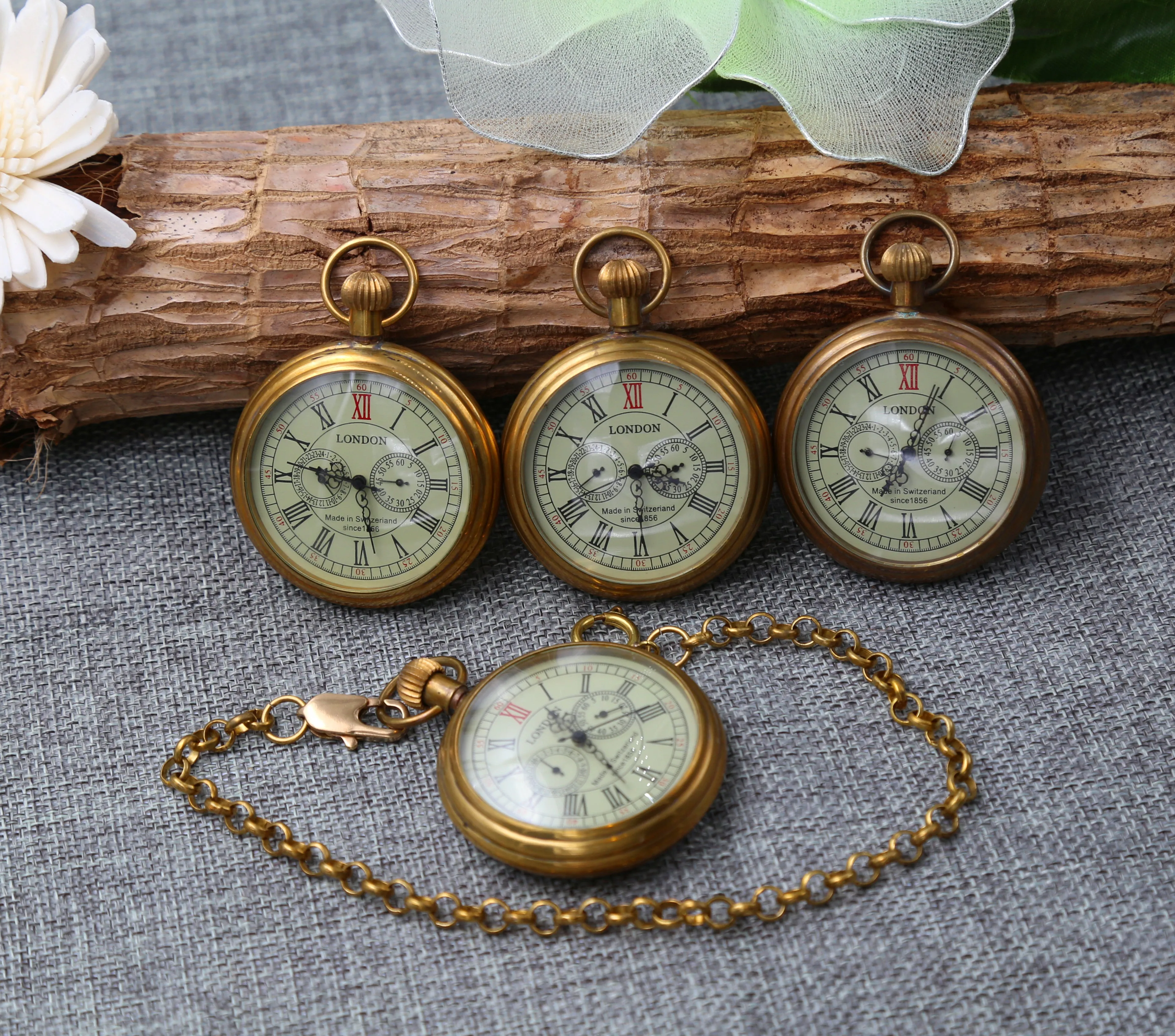 Premium Vintage-y pocket watch Gold Copper Antiqued Personalized Engravable Mens Watch VM010