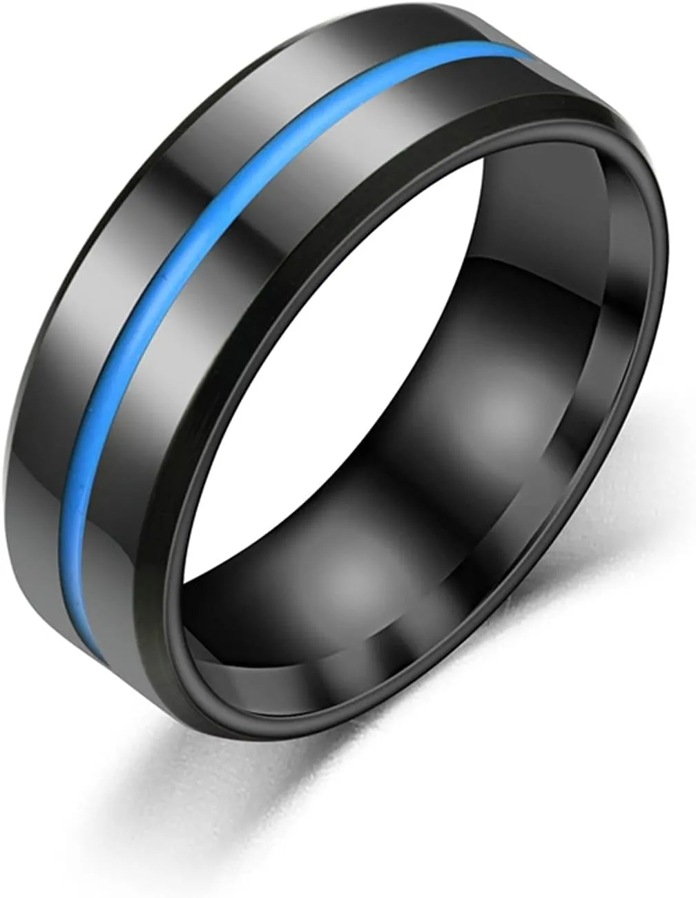 Promise Ring, Purple Wedding Bands for Women Blue Men Ring Stainless Steel Twill Line Design