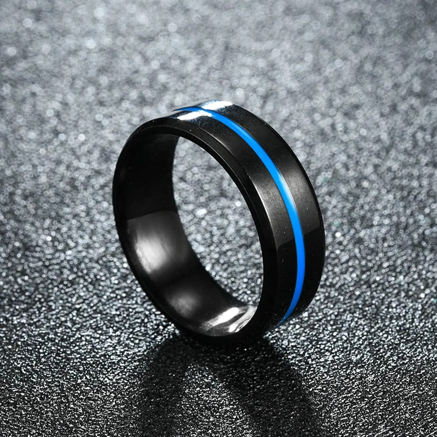Promise Ring, Purple Wedding Bands for Women Blue Men Ring Stainless Steel Twill Line Design
