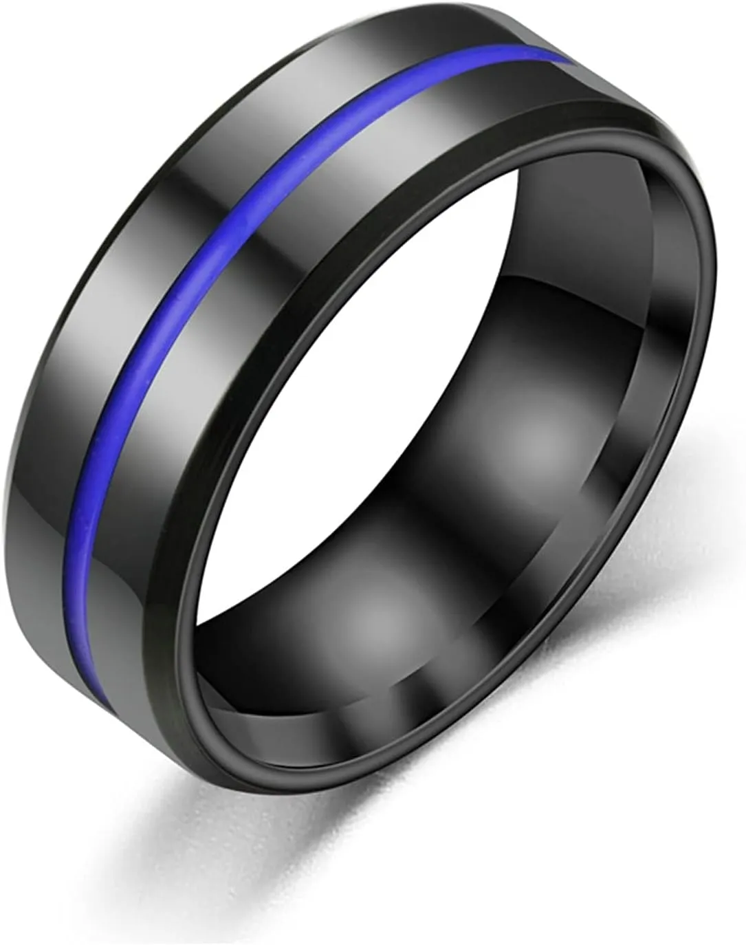 Promise Ring, Purple Wedding Bands for Women Blue Men Ring Stainless Steel Twill Line Design