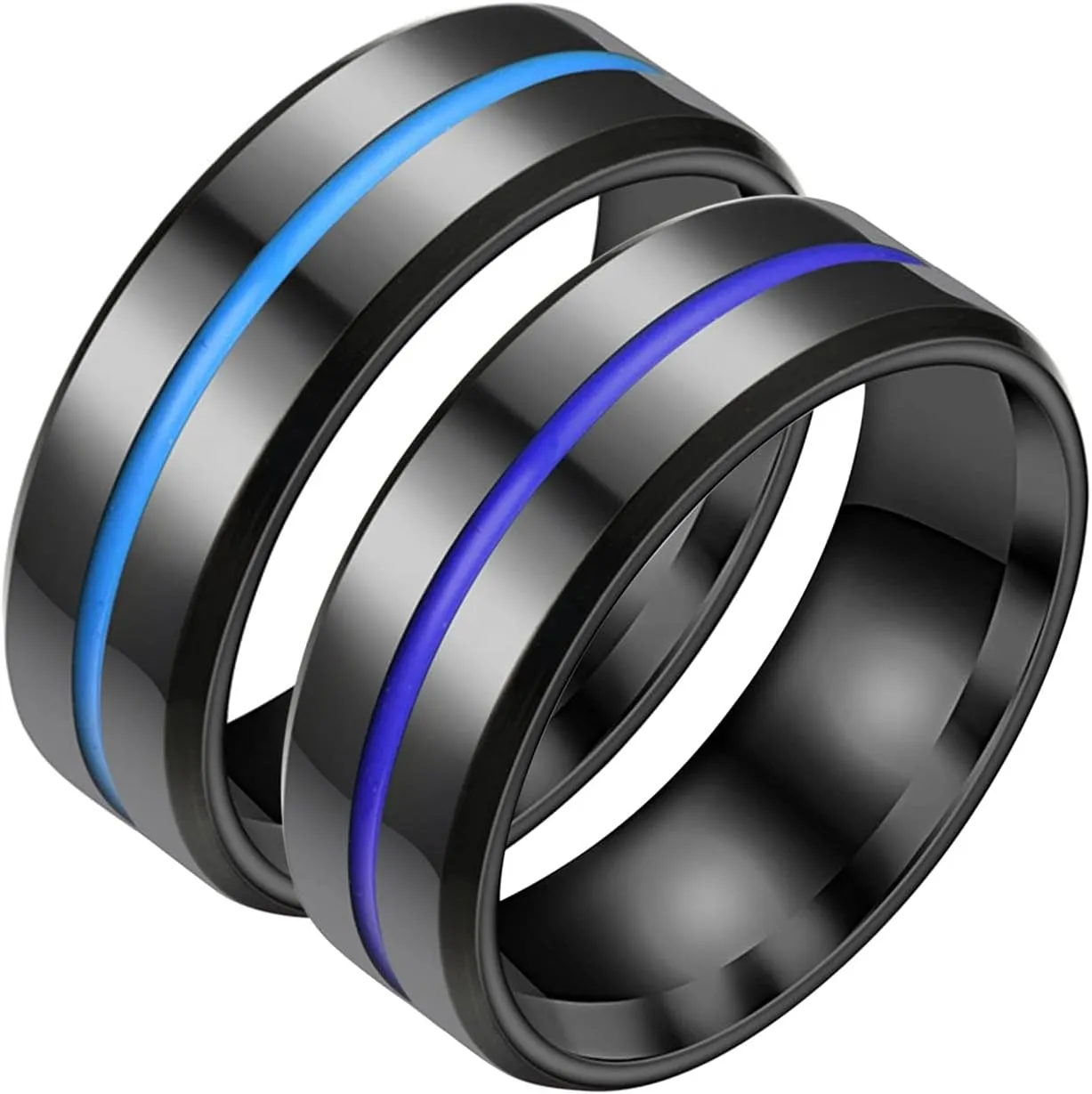 Promise Ring, Purple Wedding Bands for Women Blue Men Ring Stainless Steel Twill Line Design