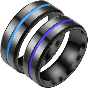 Promise Ring, Purple Wedding Bands for Women Blue Men Ring Stainless Steel Twill Line Design