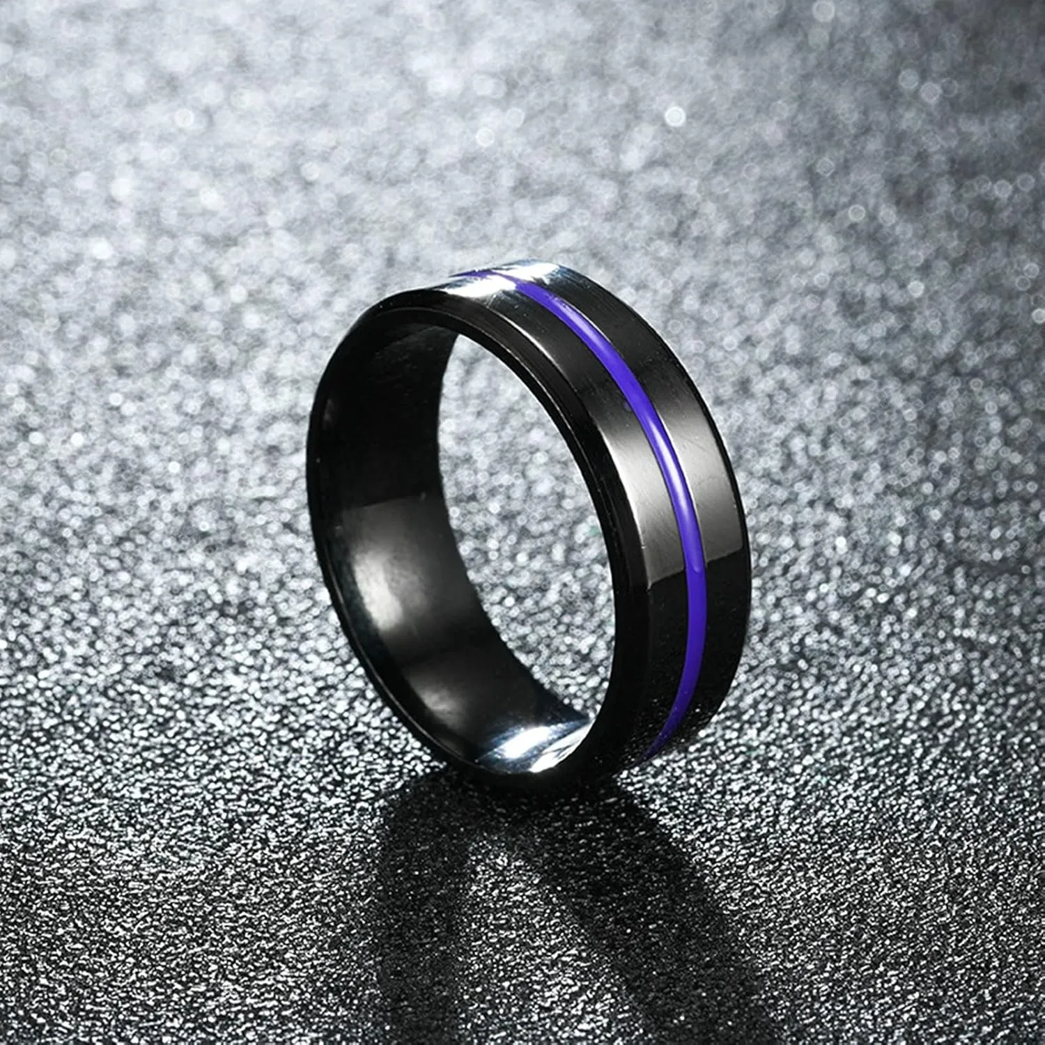 Promise Ring, Purple Wedding Bands for Women Blue Men Ring Stainless Steel Twill Line Design