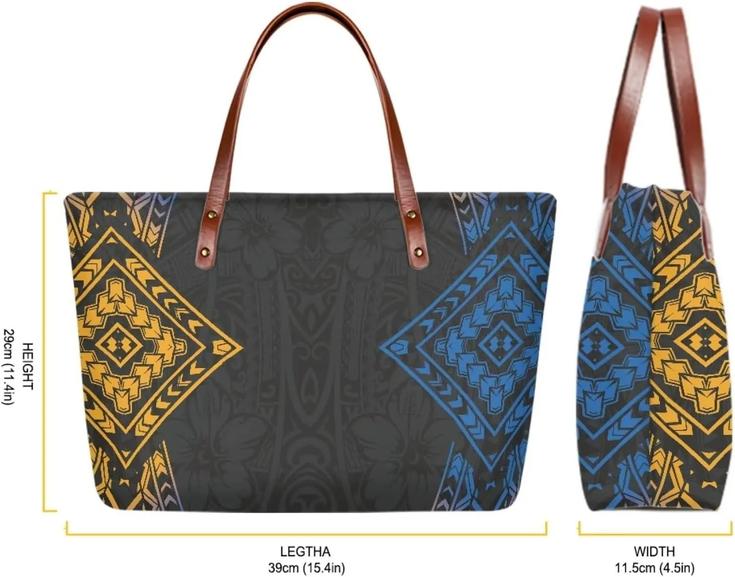 PU Leather Purse Samoan Polynesian Tribal Large Capacity Tote Bag Shoulder Bags Wallet Set 2pcs Shoulder Bags