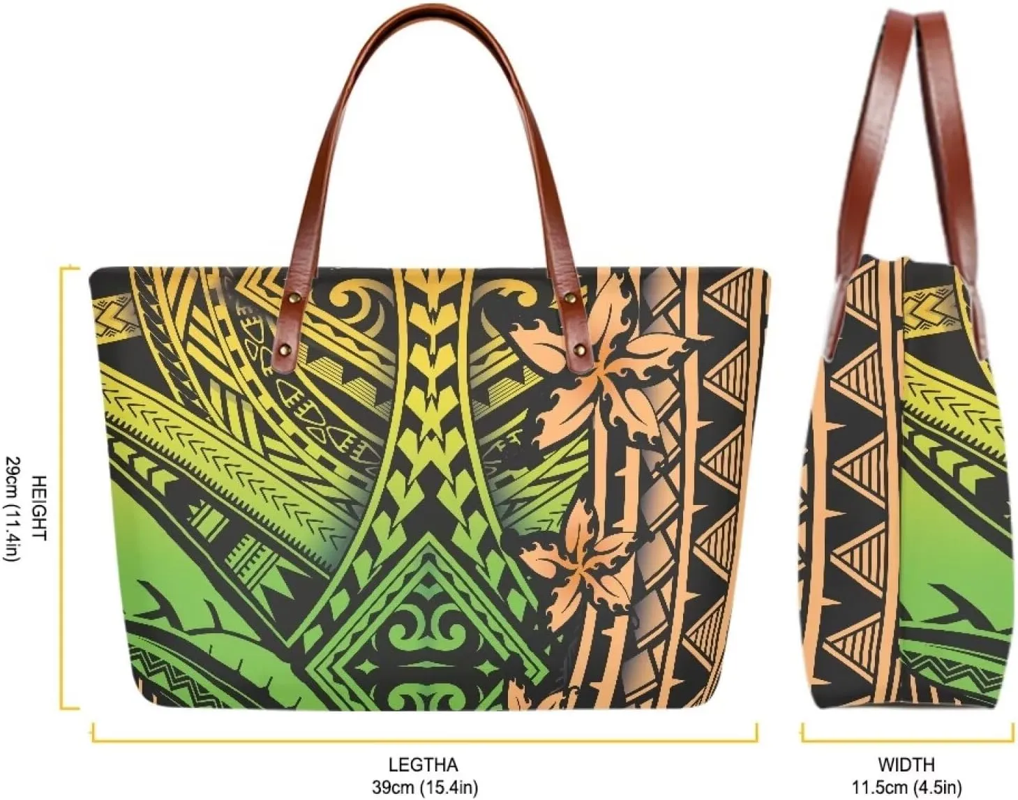 PU Leather Purse Samoan Polynesian Tribal Large Capacity Tote Bag Shoulder Bags Wallet Set 2pcs Shoulder Bags