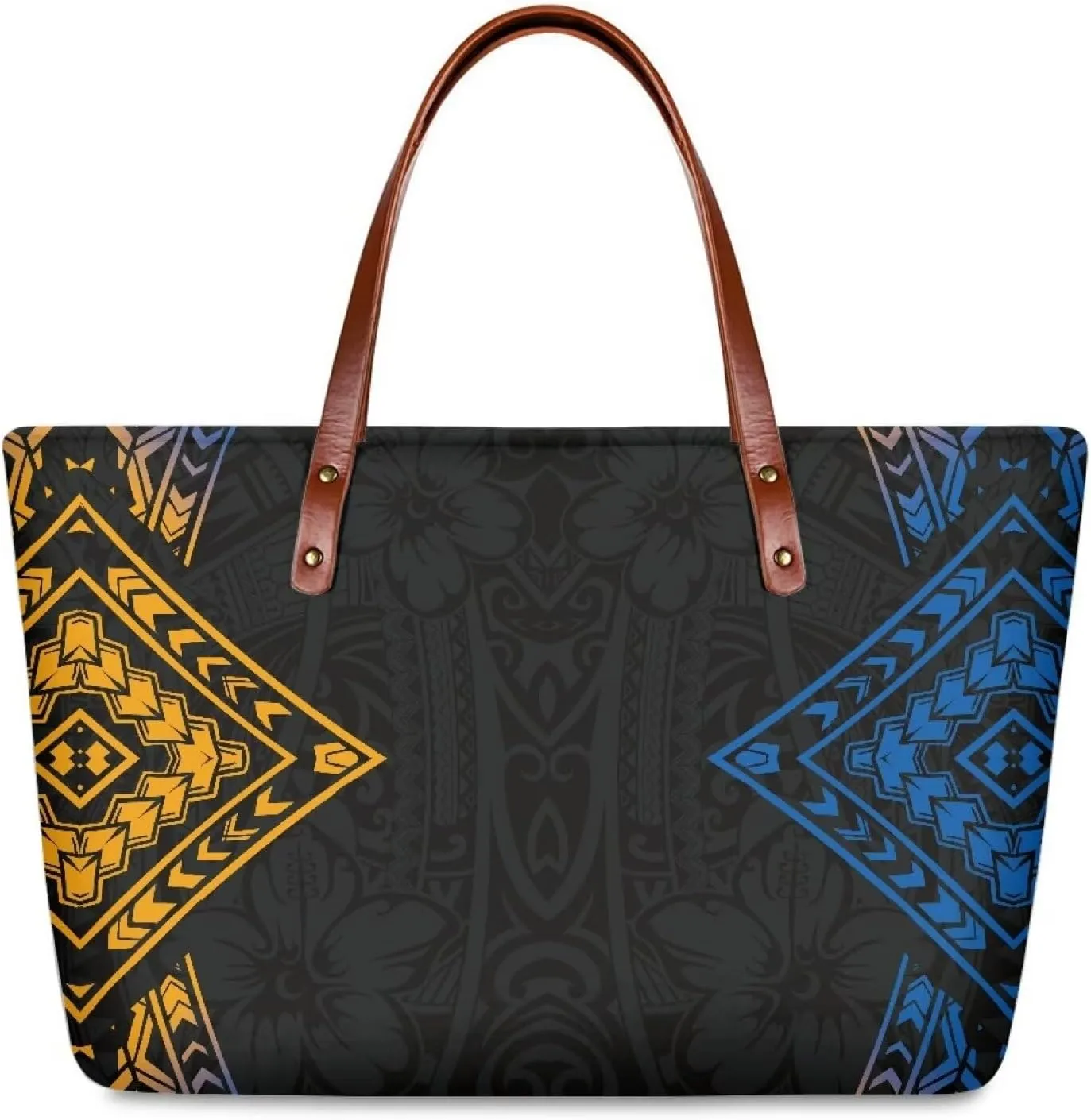 PU Leather Purse Samoan Polynesian Tribal Large Capacity Tote Bag Shoulder Bags Wallet Set 2pcs Shoulder Bags