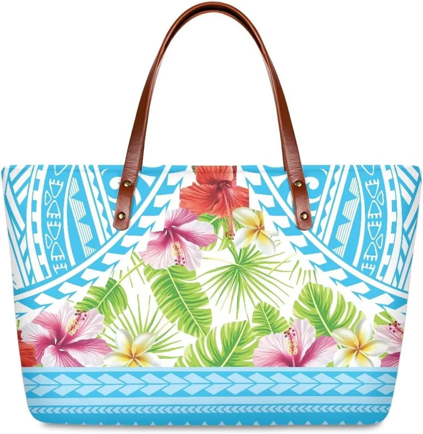 PU Leather Purse Samoan Polynesian Tribal Large Capacity Tote Bag Shoulder Bags Wallet Set 2pcs Shoulder Bags